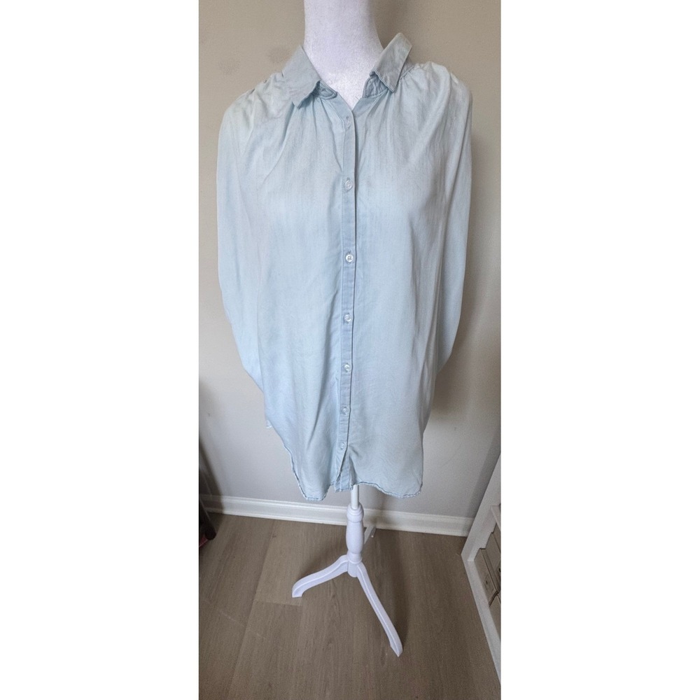 Time and Tru Light Blue Chambray Button Down Shirt XL 16-18 Dolman Sleeve